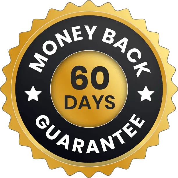 Burntide 60-day 100% money-back guarantee badge — full refund even on empty bottles