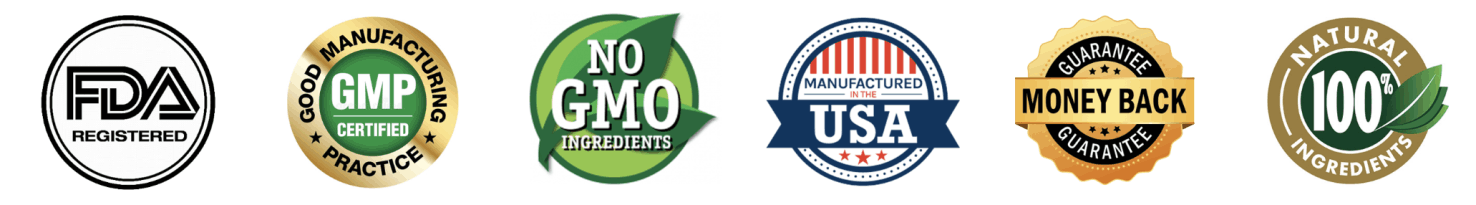 Burntide trust badges — FDA-registered facility, GMP-certified manufacturing, non-GMO, made in the USA